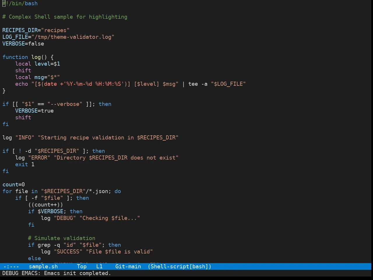 Vscode Dark Plus Theme in sh-mode