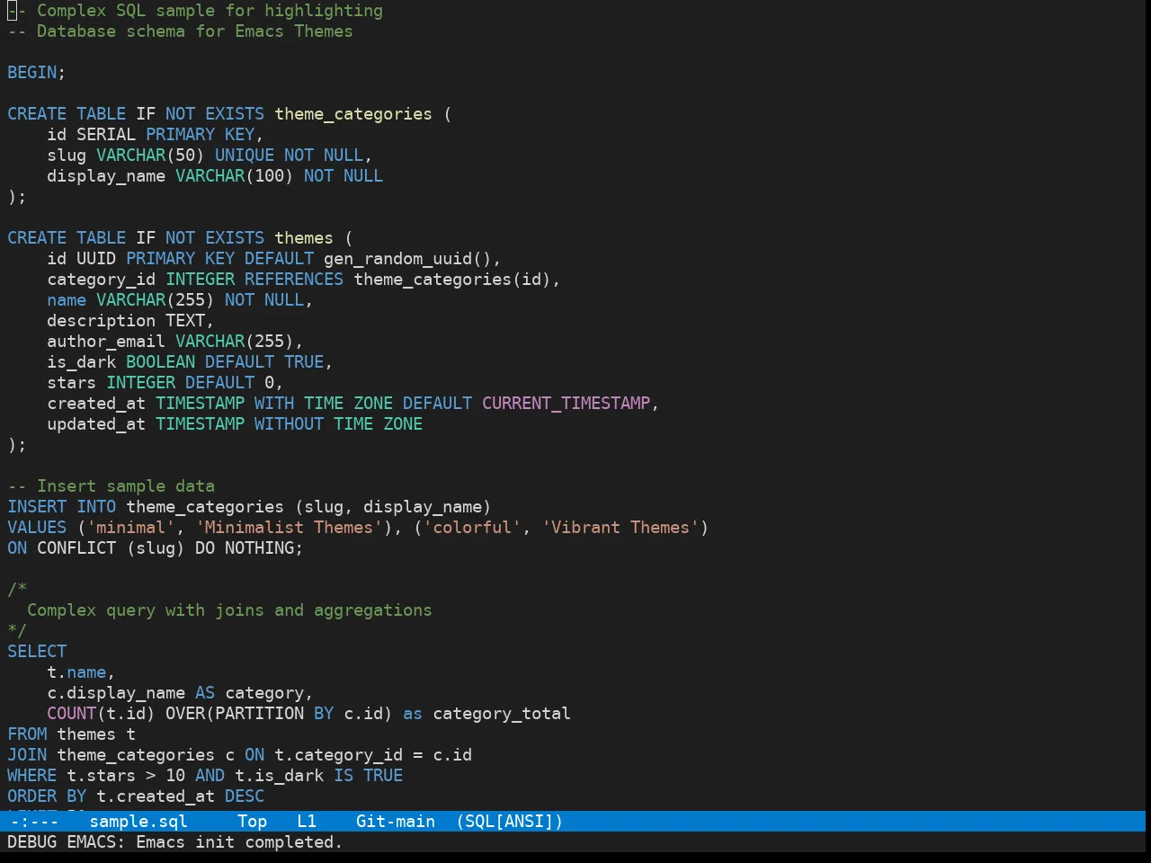Vscode Dark Plus Theme in sql-mode