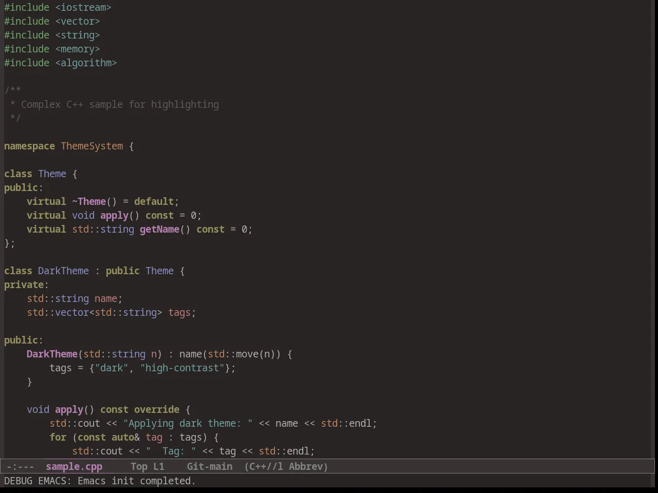 Warm Night Theme in c++-mode