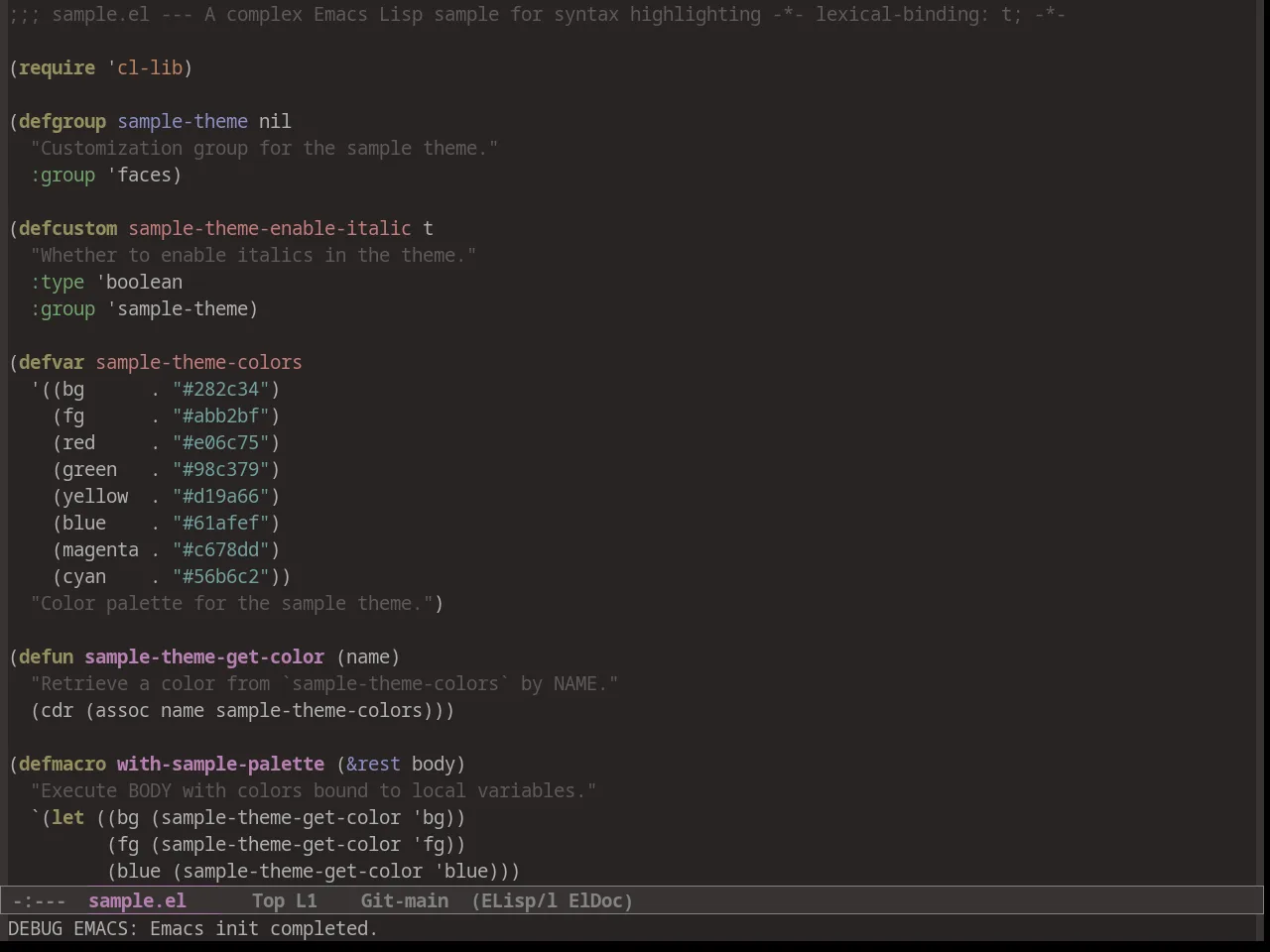 Warm Night Theme in emacs-lisp-mode