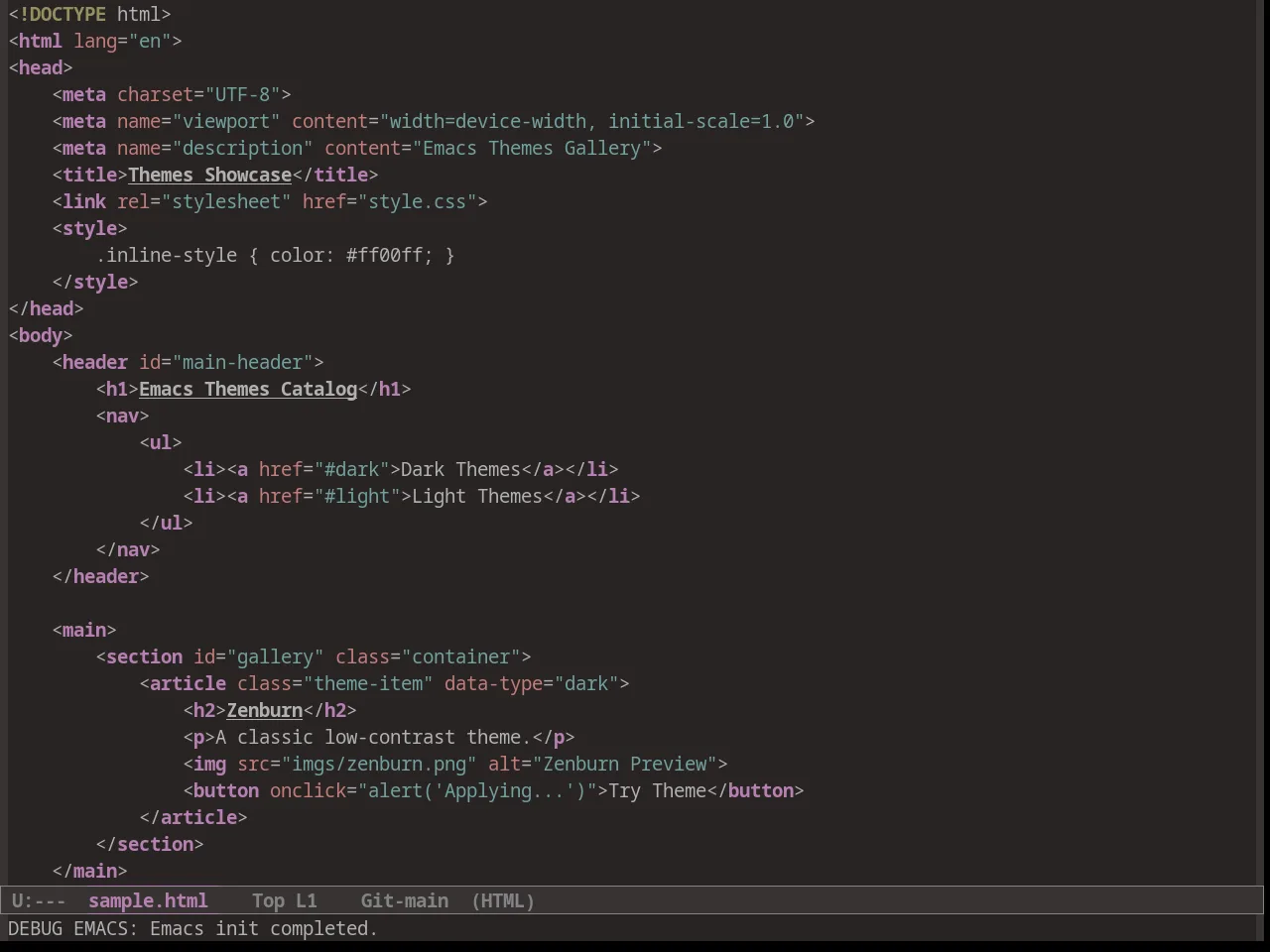 Warm Night Theme in html-mode