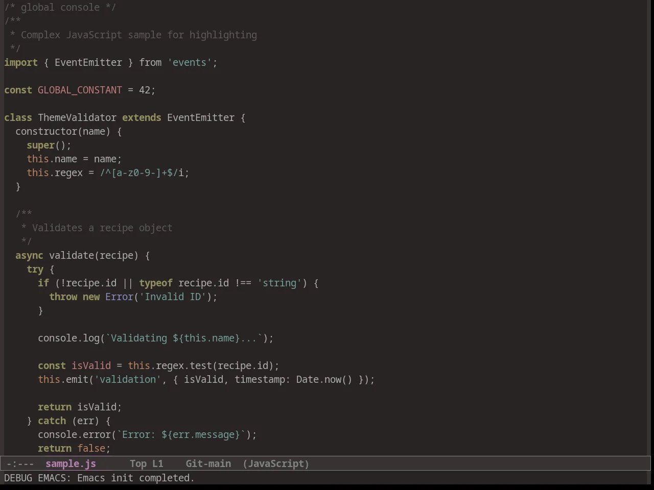 Warm Night Theme in javascript-mode