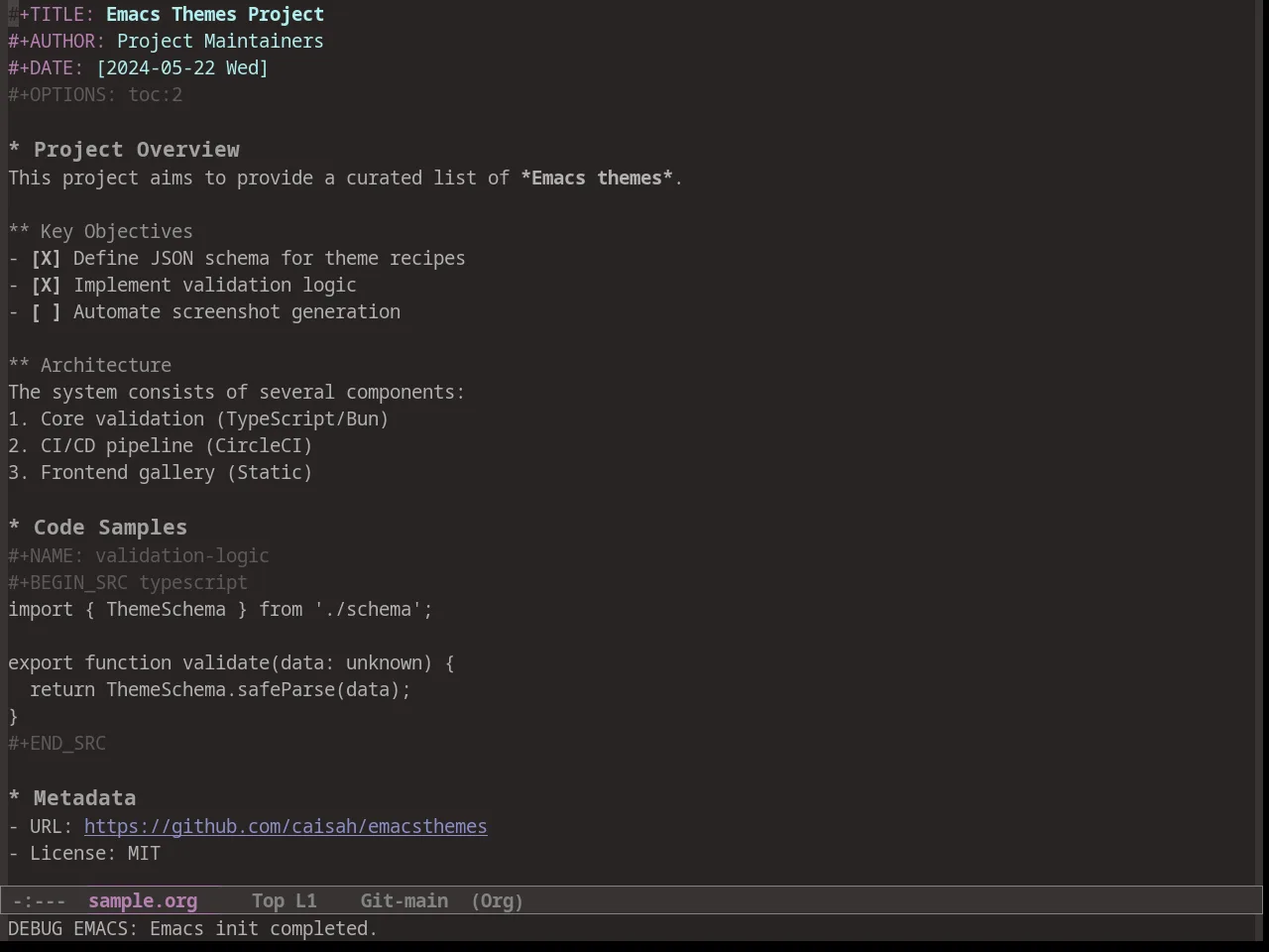 Warm Night Theme in org-mode