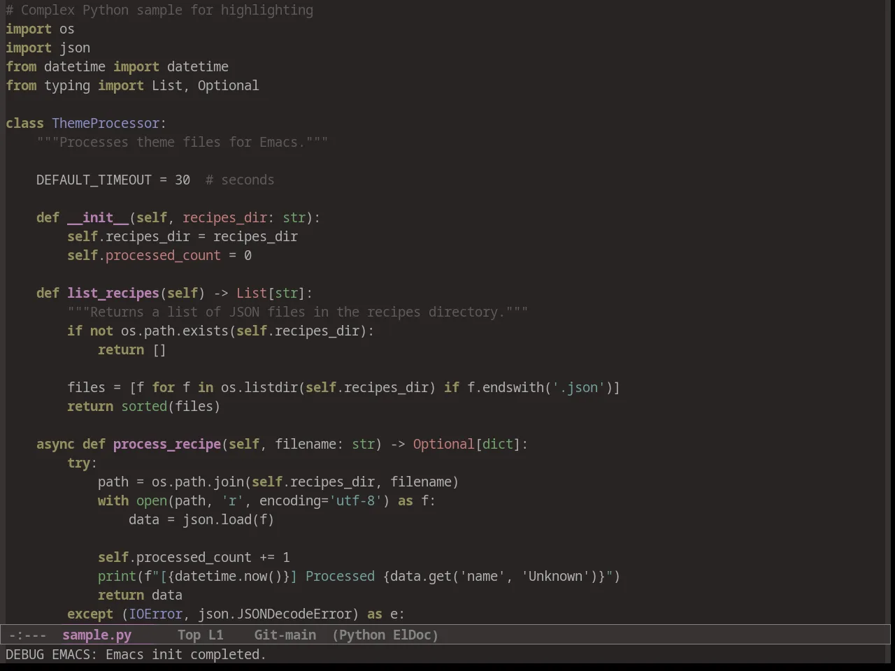 Warm Night Theme in python-mode