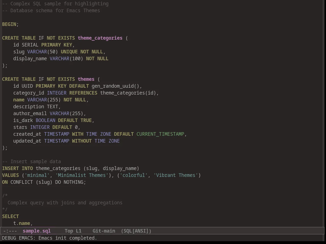 Warm Night Theme in sql-mode