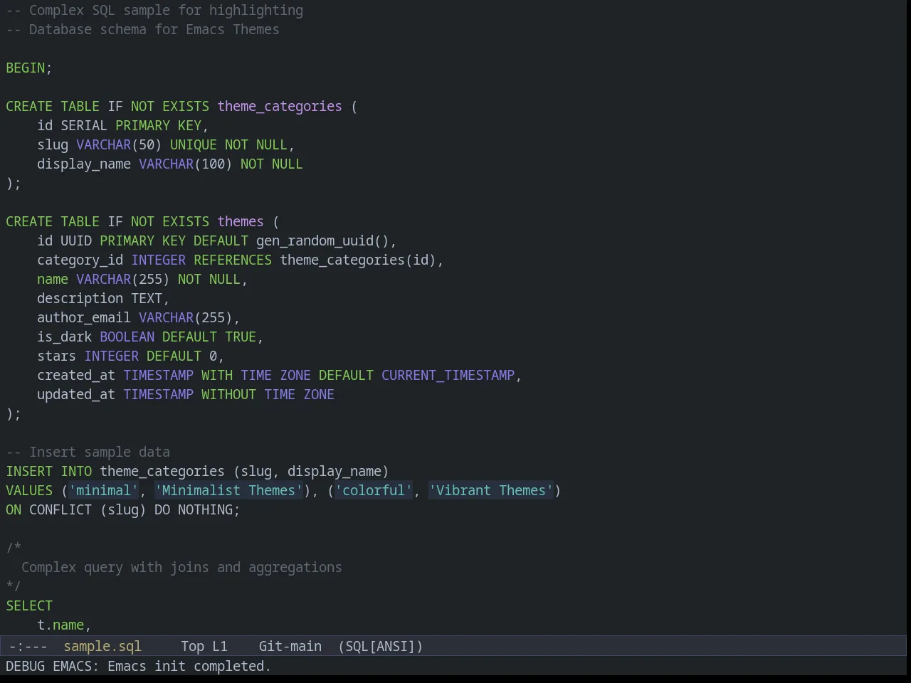 Weyland Yutani Theme in sql-mode