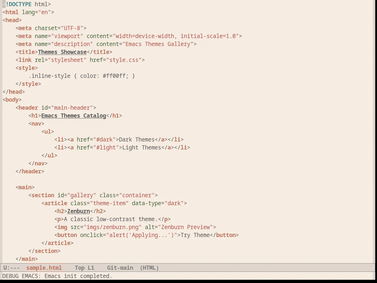 White Sand Theme in html-mode