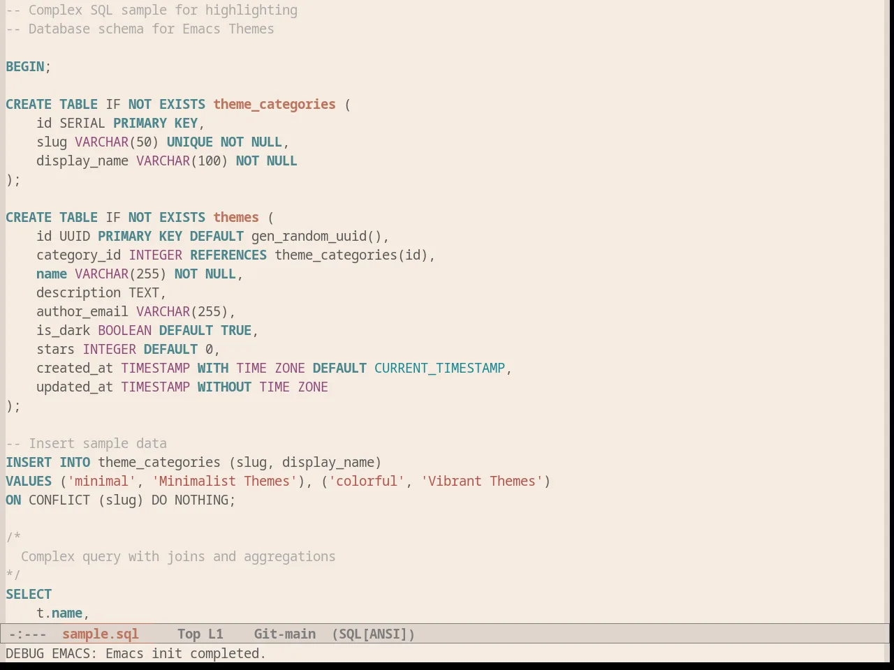 White Sand Theme in sql-mode