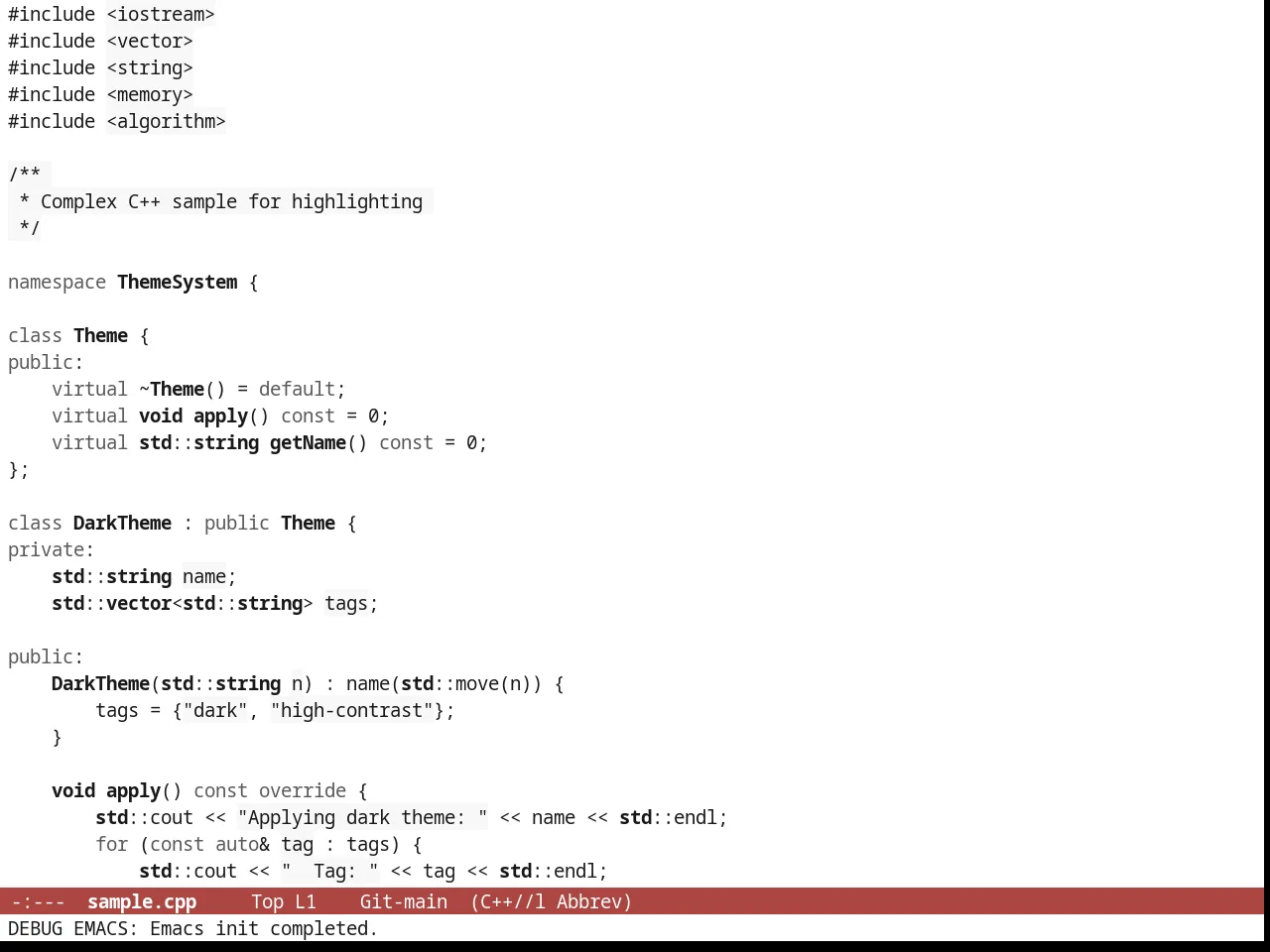 White Theme in c++-mode