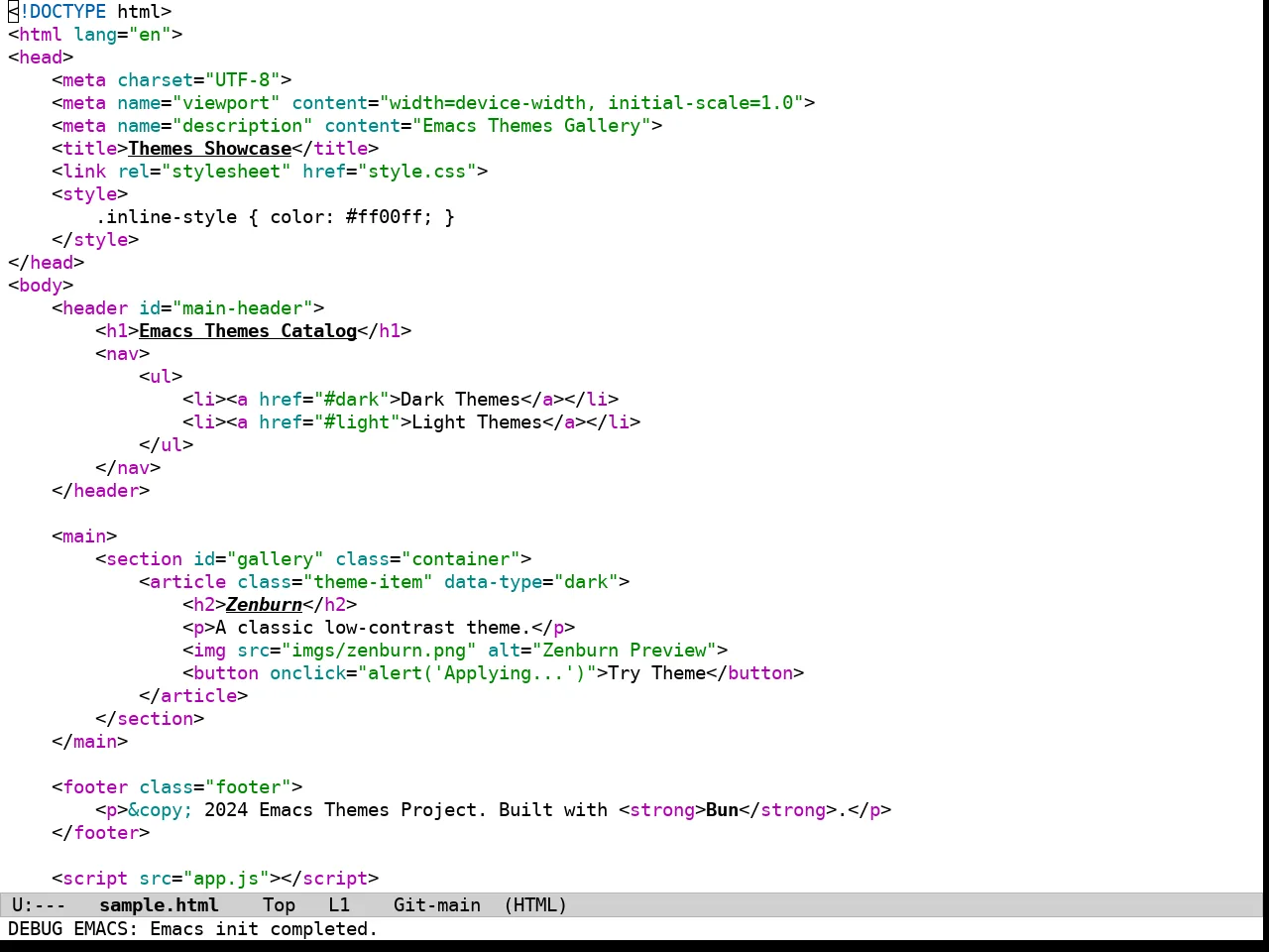 Wildcharm Light Theme in html-mode