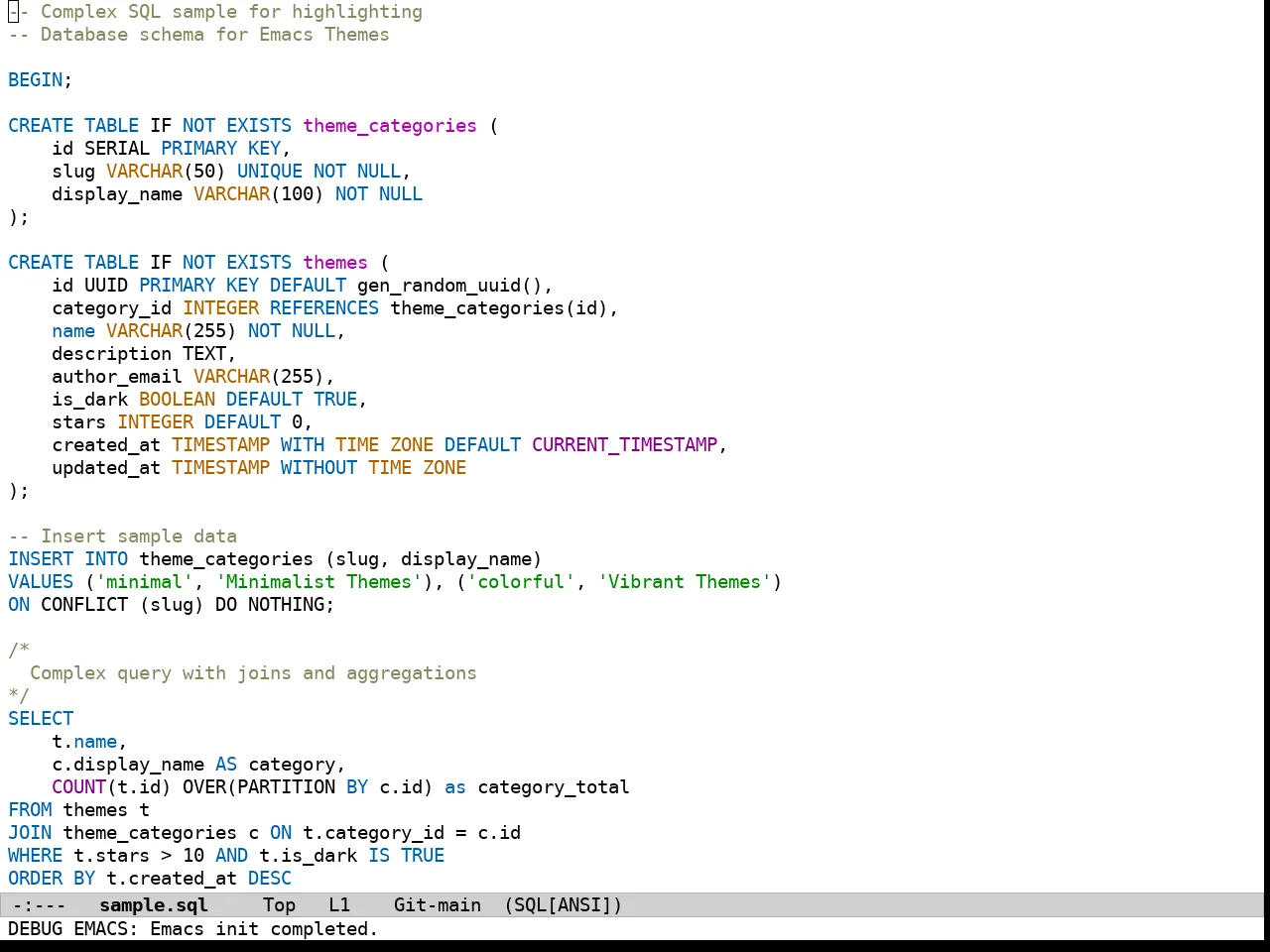 Wildcharm Light Theme in sql-mode