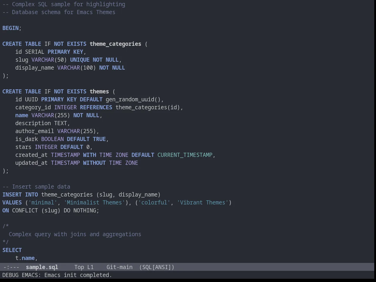 Wilmersdorf Theme in sql-mode