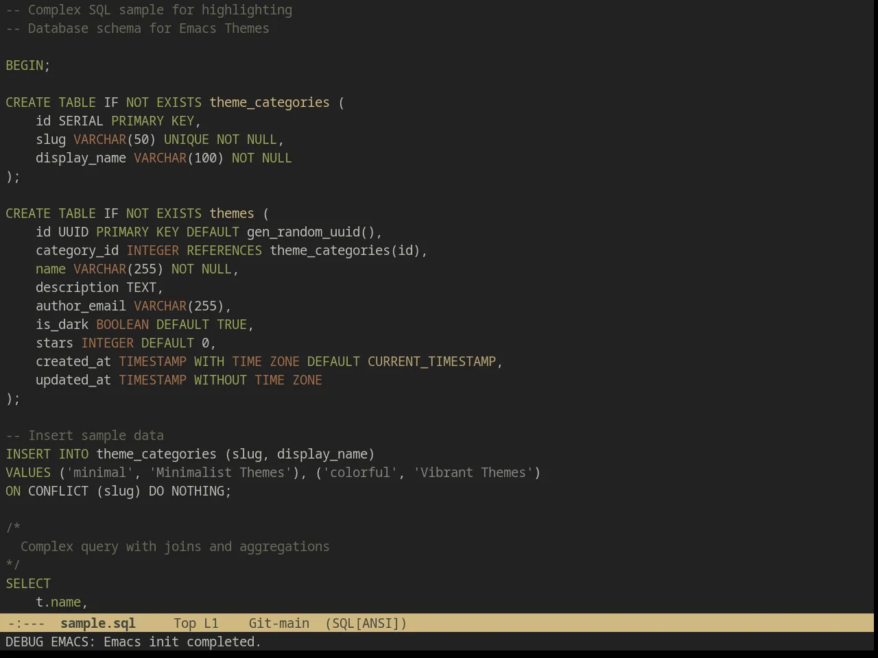 Wilson Theme in sql-mode