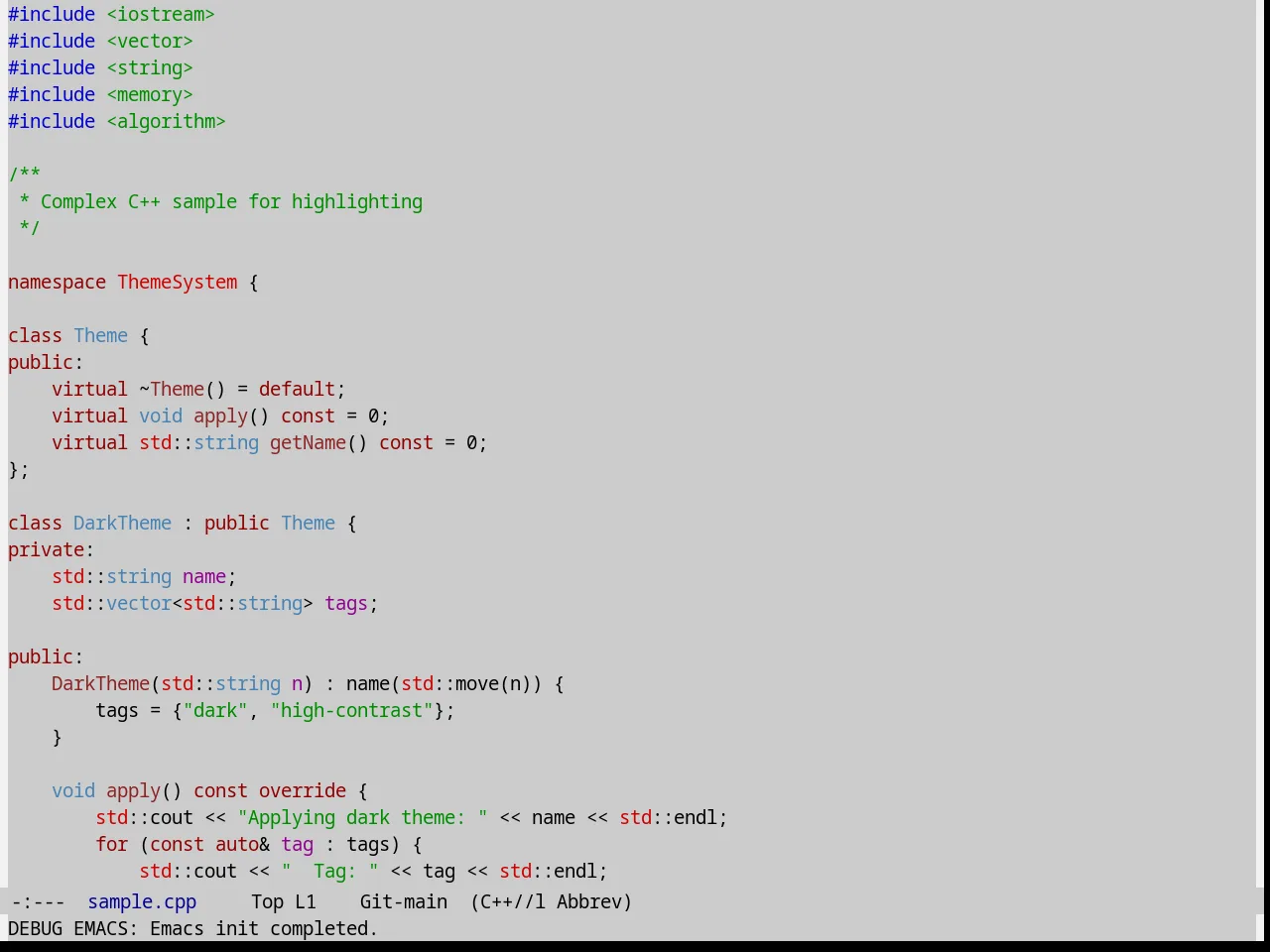 XEmacs Theme in c++-mode