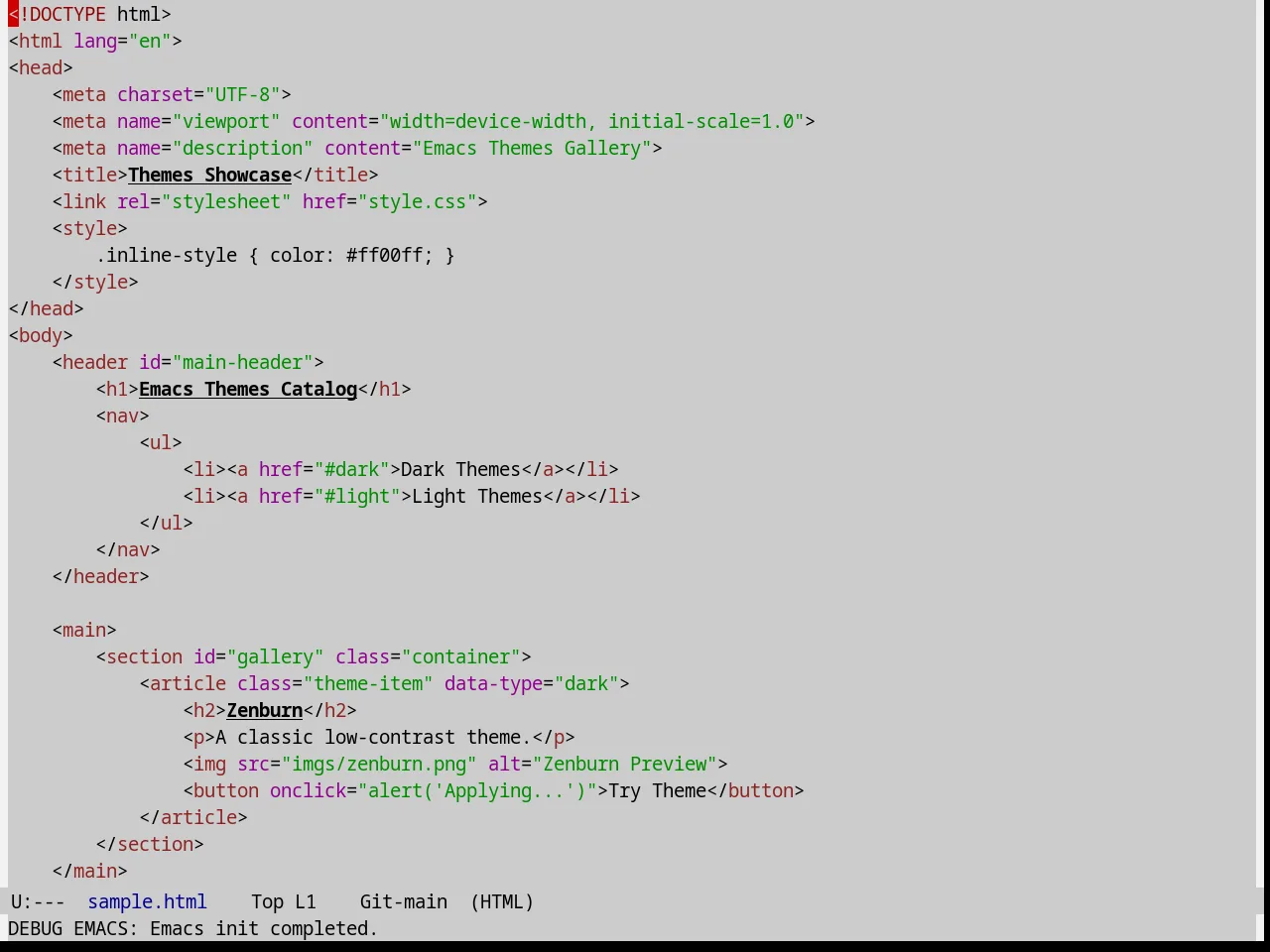 XEmacs Theme in html-mode