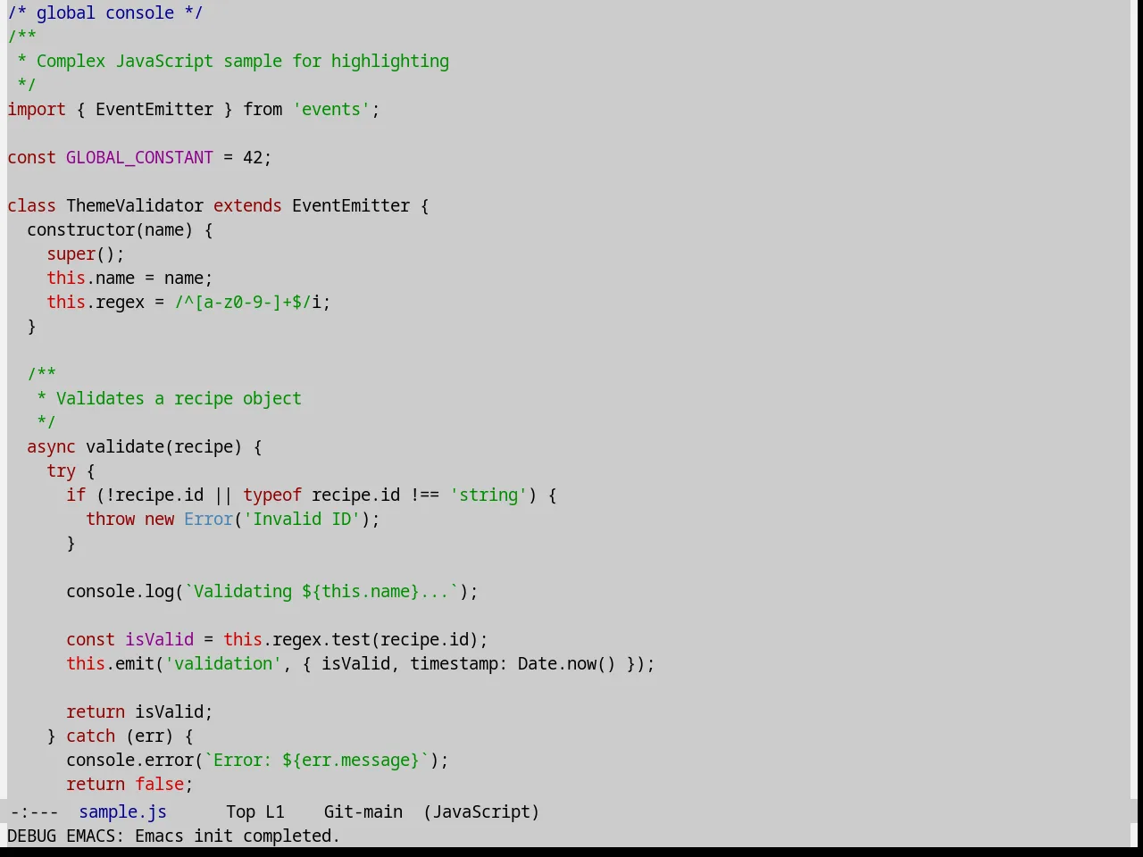 XEmacs Theme in javascript-mode