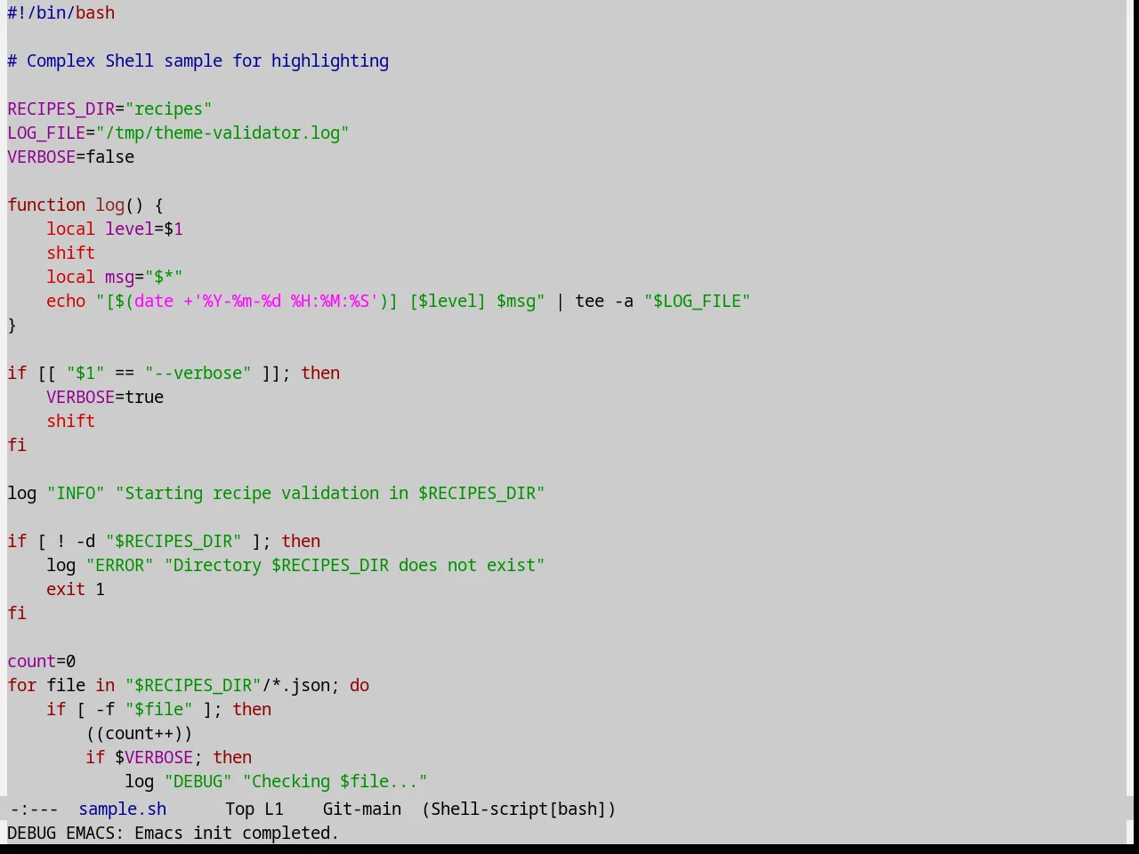 XEmacs Theme in sh-mode