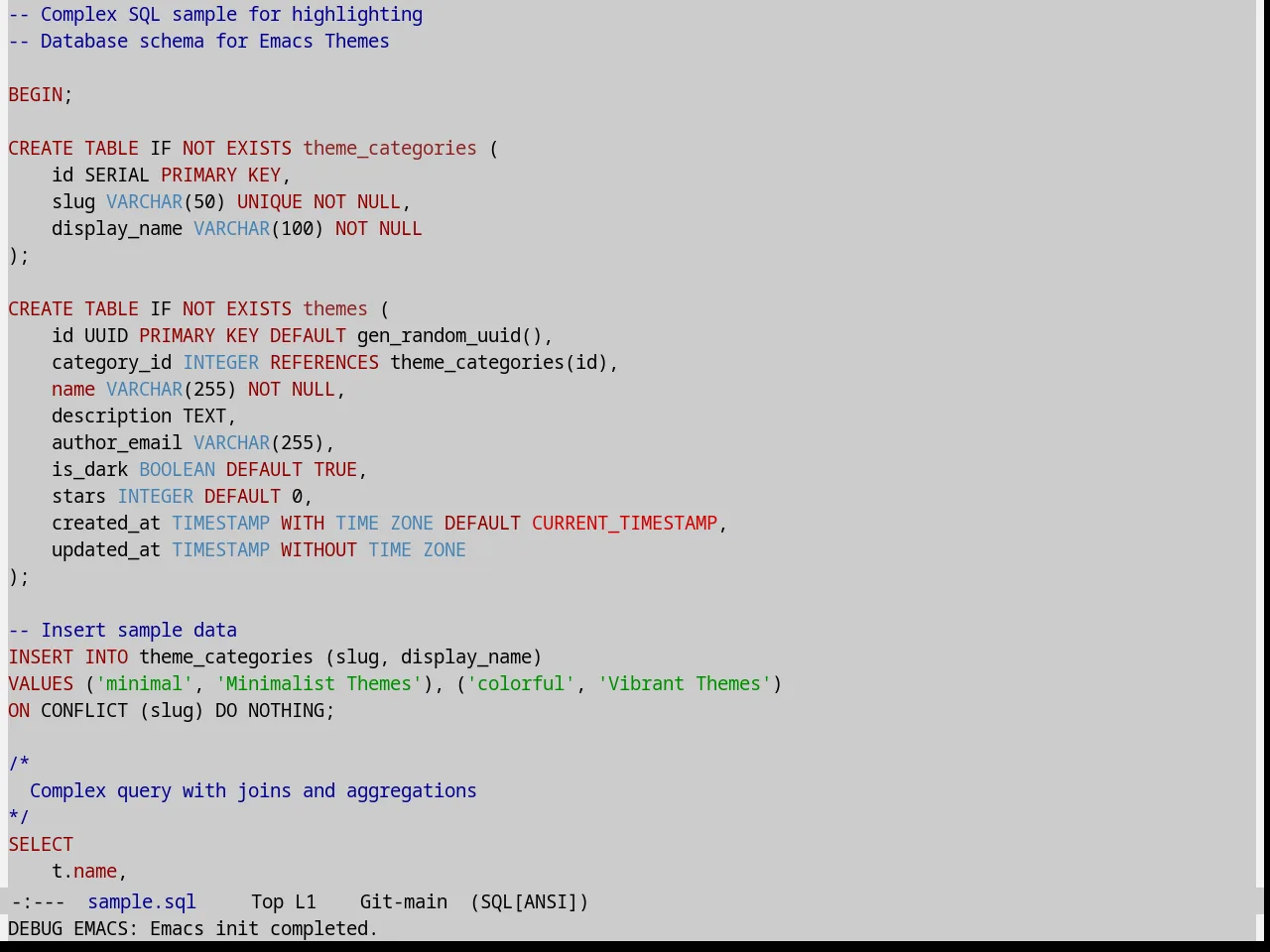 XEmacs Theme in sql-mode