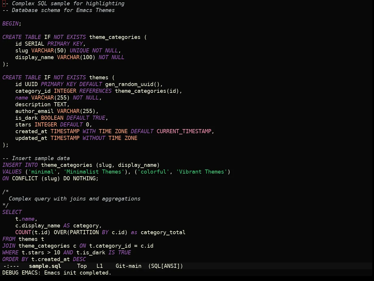 Yabaki Theme in sql-mode