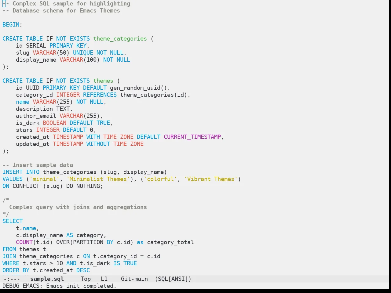 Zaiste Theme in sql-mode