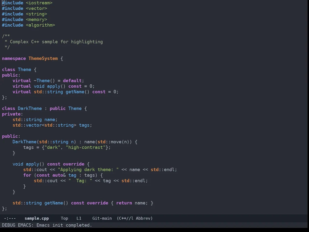Zerodark Theme in c++-mode