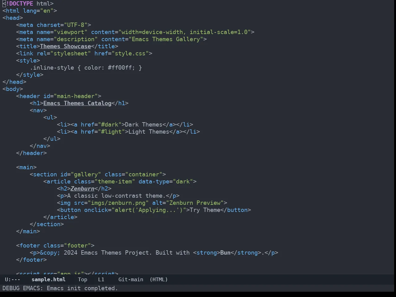 Zerodark Theme in html-mode
