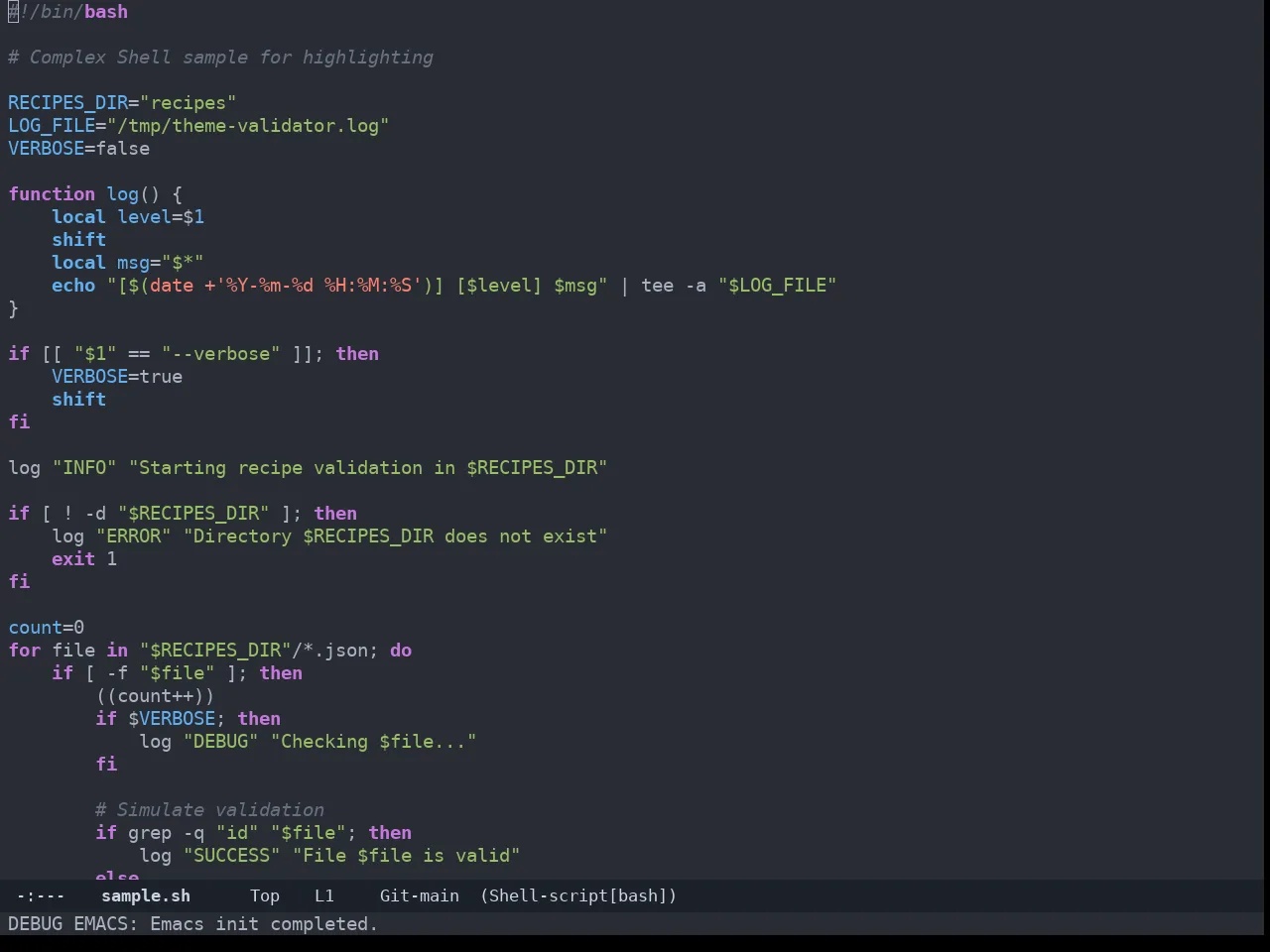 Zerodark Theme in sh-mode