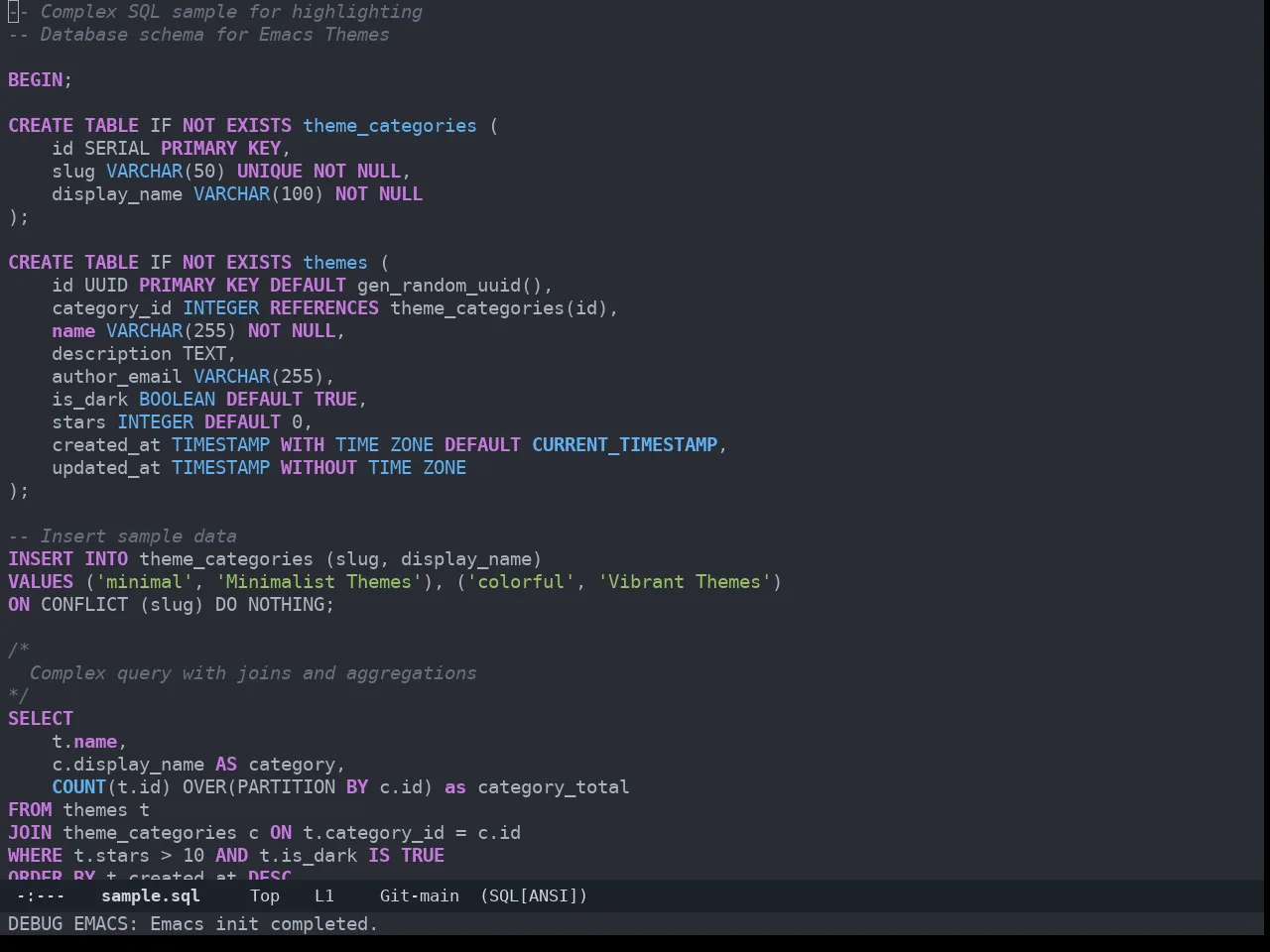 Zerodark Theme in sql-mode