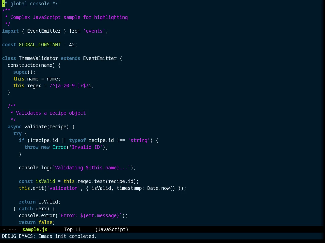 Zonokai Blue Theme in javascript-mode