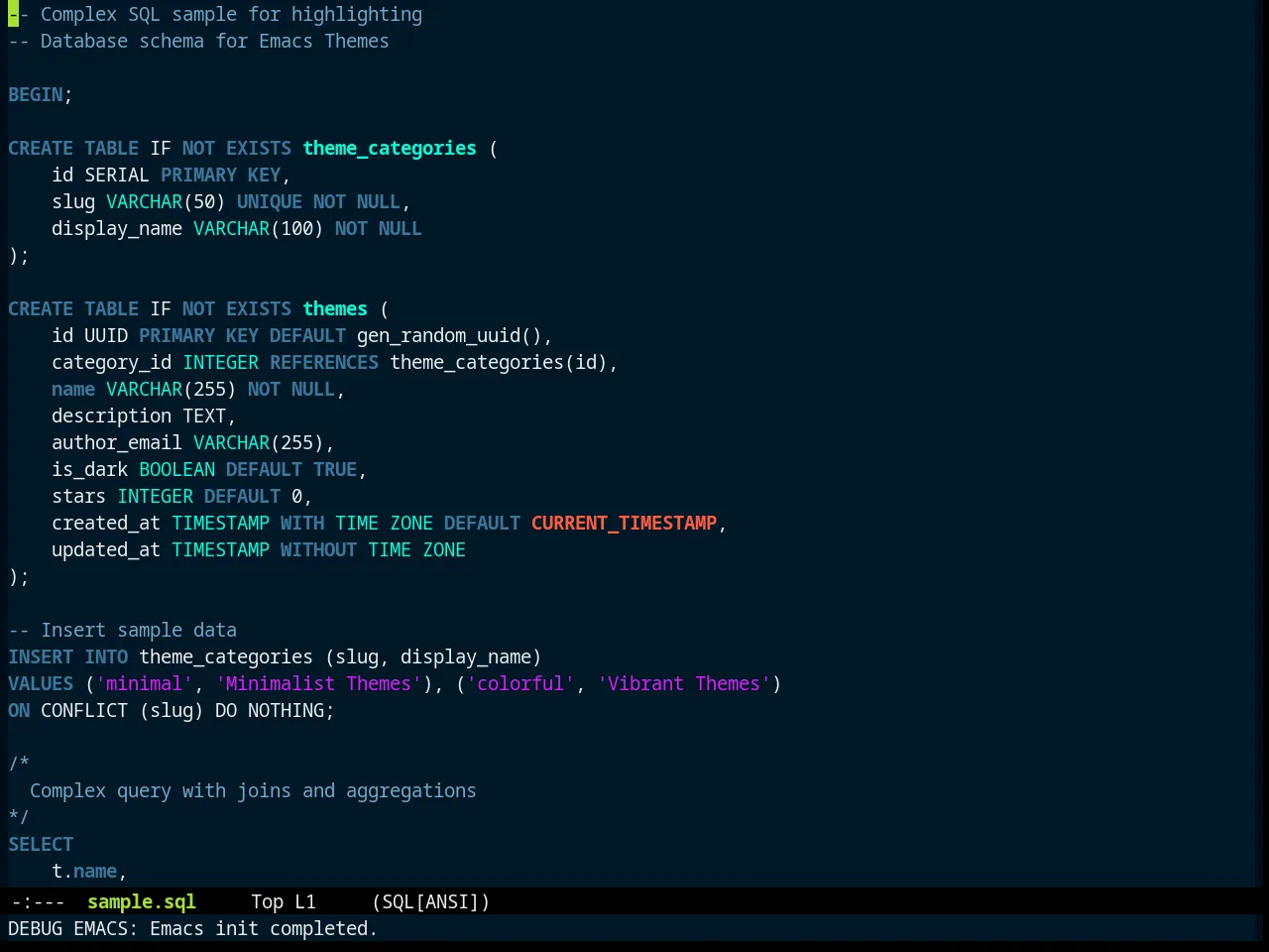 Zonokai Blue Theme in sql-mode
