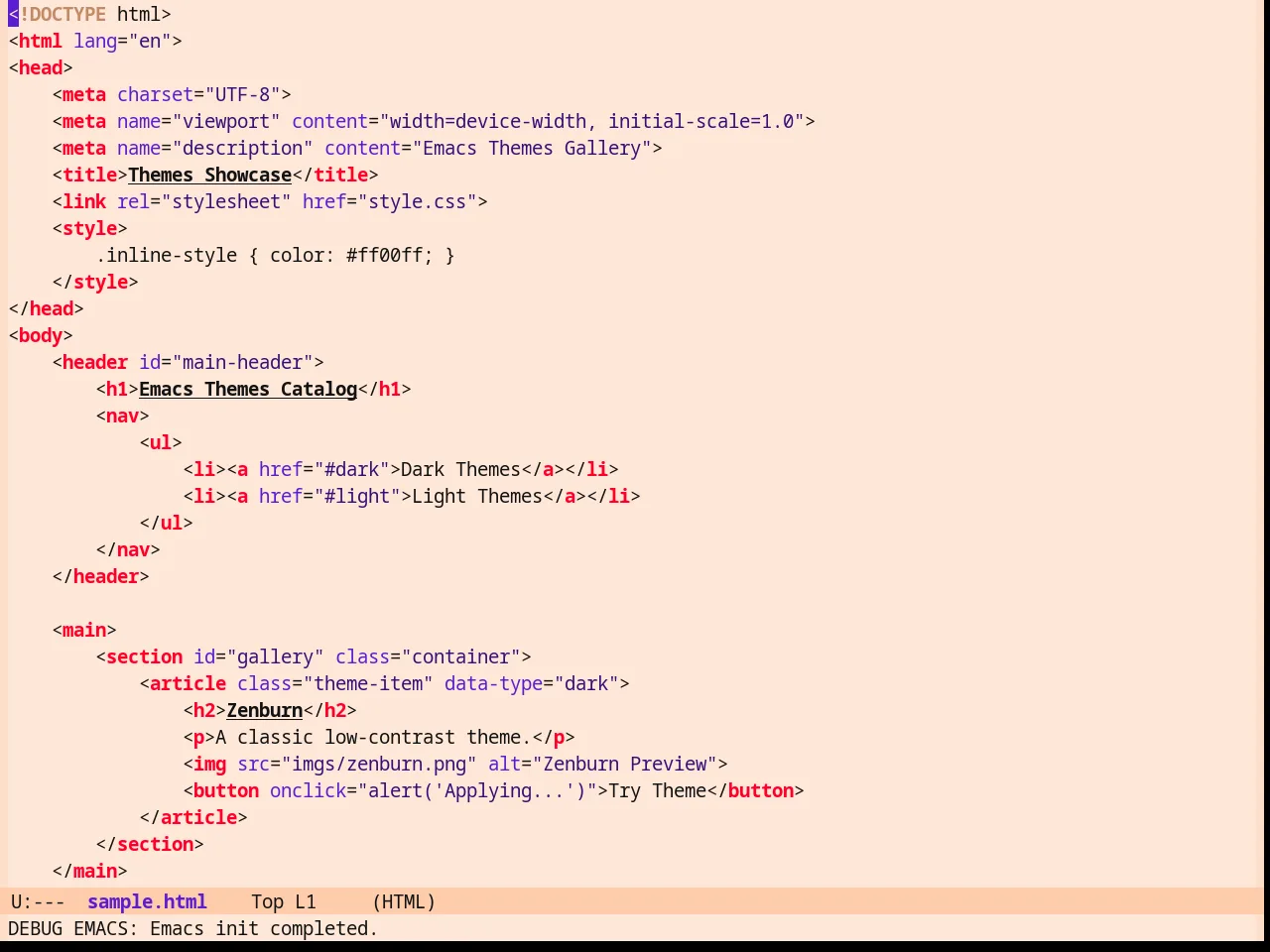 Zonokai Red Theme in html-mode