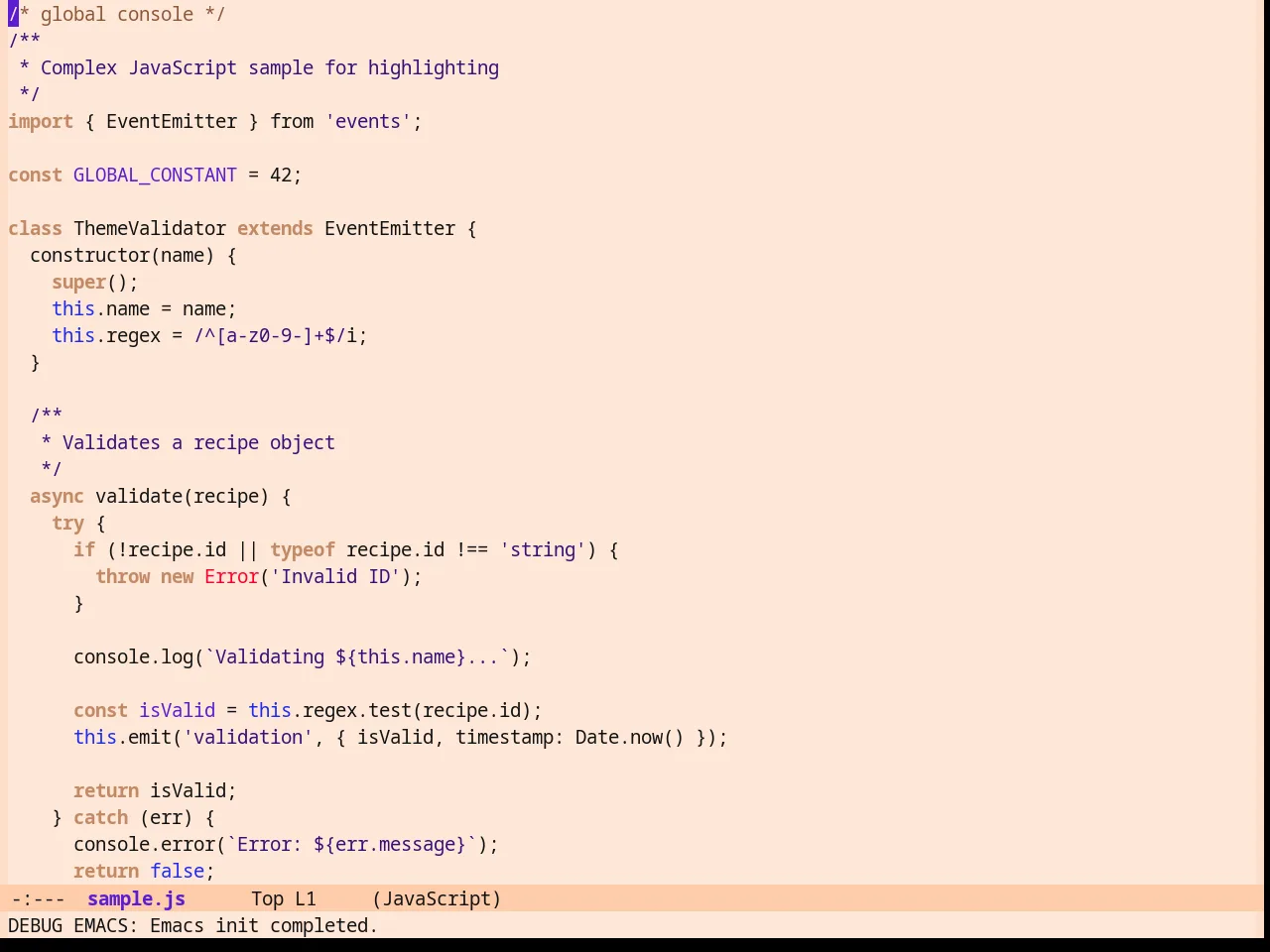 Zonokai Red Theme in javascript-mode