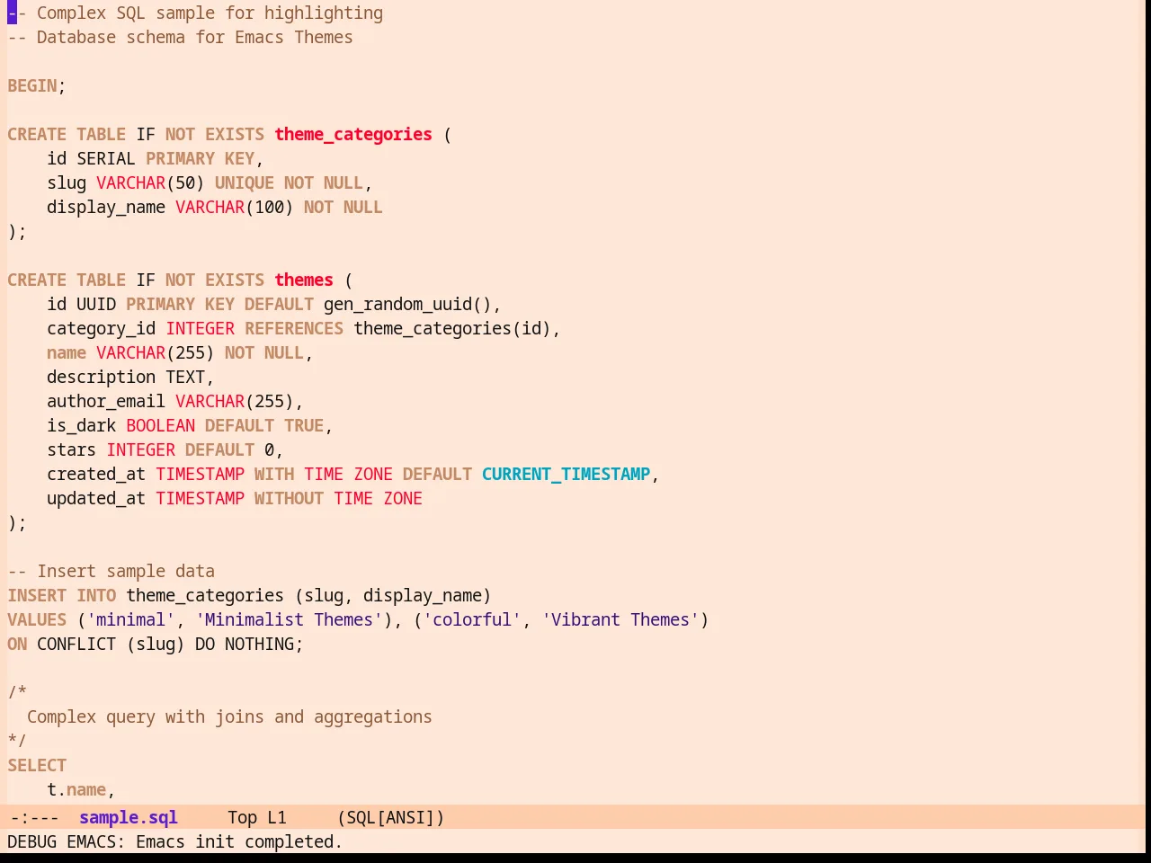 Zonokai Red Theme in sql-mode